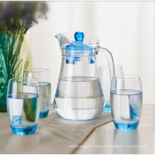 drinking glass water jug with lid with side handle